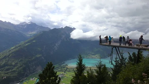 View of Harder Kulm viewing platform Interlaken Switzerland Stock Footage 89930598