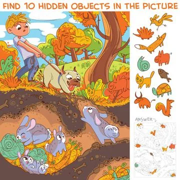 View hare house underground. Find 10 hidden objects Ilustração Stock