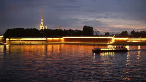 View of the Hare Island and the Peter and Paul Fortress at night Video stock 91861462