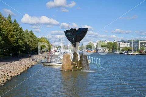 View of the Harmony fountain on the Aura river, Turku Stock Photos
