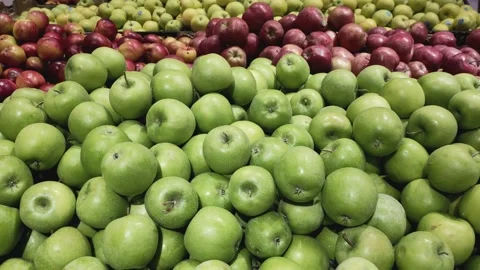 View of the harvest of apples of different varieties of red and green on the Stock Footage 166160626