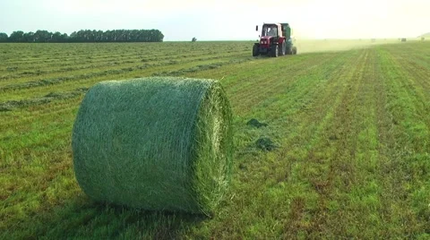 View of harvest fields with combine Stock-Footage 60984923