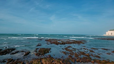 View of Hassan ii mosque in front of the sea - Casablanca, Morocco   (handheld) Video stock 112029677