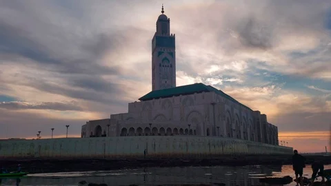 View of Hassan II mosque at sunset in Casablanca, Morocco Stock Footage 119075017