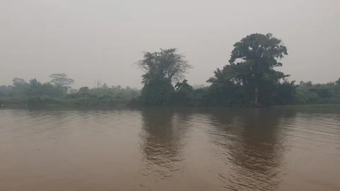 View of the haze caused by forest fires in West Kalimantan Видео 344542557