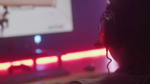 View of Head Set and Lights on Gaming Computer Station Stock Footage 208774643