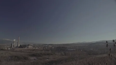 View on Heating Factory Landscape SLOG 4K Stock Footage 71770969