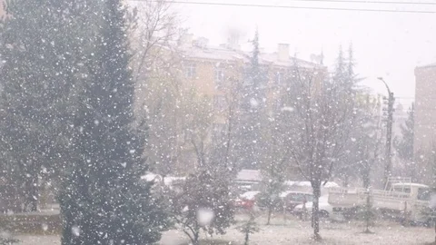 View of heavy snowfall during daytime through the window Stock Footage 122202555