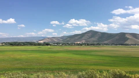 View of Heber Vally from a moving train Stock Footage 308424045