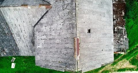 View from a height to an abandoned building Stock Footage 94370843