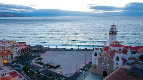 View from the height of the Basilica and townscape in Candelaria near the Stock Footage 114158757