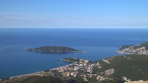 View from the height of the Budva Riviera and the sea Stock Footage 121991648