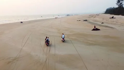 View from a height, the camera moves behind motorcycles, background. Video stock 228685022