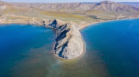 A view from a height to Cape Chameleon. A unique natural monument. 스톡 사진
