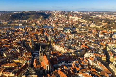 View from the height of the Central square of Prague, Czech Republic. Stock Photos