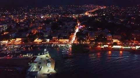 View from a Height to the City and Coast at Night Stock Footage 239180108