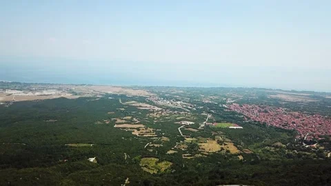 View from a height of the city, forest and fields Stock Footage 237986606
