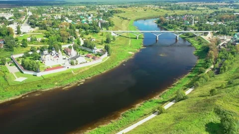 A view from a height of the city of Staritsa Video stock 140845987