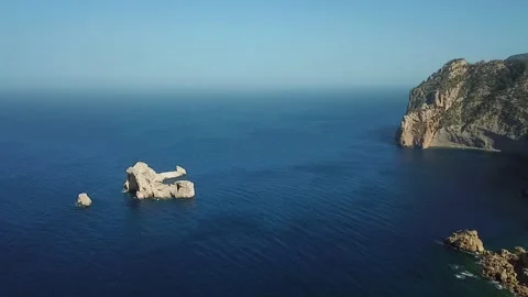 View From A Height to coast cliffs and rock in sea Stock Footage 237053251