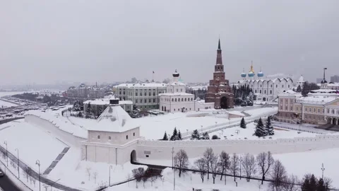 View from the height of the copter of the Kazan Kremlin on a snowy winter day. Stock-Footage 170750731