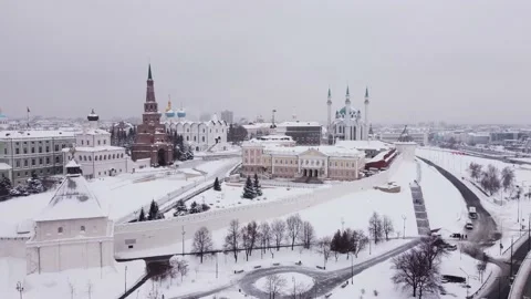 View from the height of the copter of the Kazan Kremlin on a snowy winter day. Stock-Footage 170750802