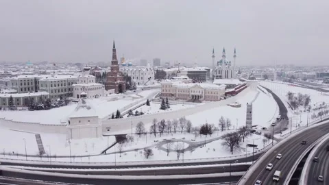View from the height of the copter of the Kazan Kremlin on a snowy winter day. Stock-Footage 170750937