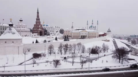 View from the height of the copter of the Kazan Kremlin on a snowy winter day. Stock-Footage 170751063
