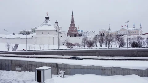 View from the height of the copter of the Kazan Kremlin on a snowy winter day. Stock-Footage 170751178