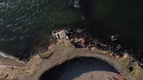 A view from a height of the destroyed old fort on the coast of the baltic sea Stock Footage 164257247
