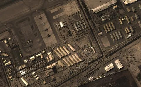 A view from the height of a drone flight over the airport of Kabul, Afghanist Stock Photos