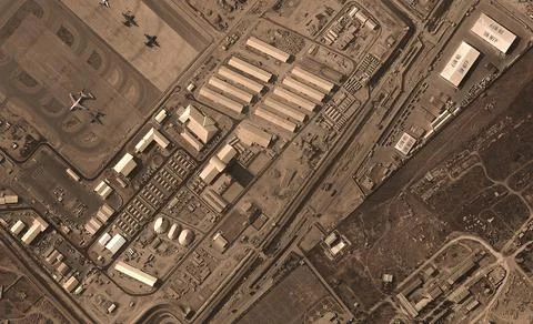 A view from the height of a drone flight over the airport of Kabul, Afghanist Stock Photos