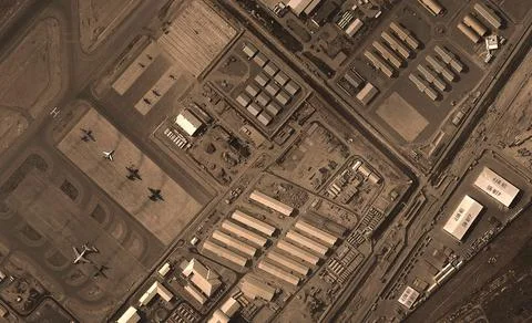 A view from the height of a drone flight over the airport of Kabul, Afghanist Stock Photos
