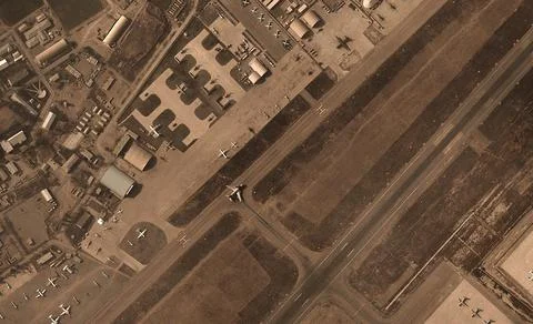 A view from the height of a drone flight over the airport of Kabul, Afghanist Stock Photos