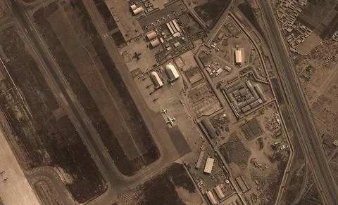 A view from the height of a drone flight over the airport of Kabul, Afghanist Stock Photos
