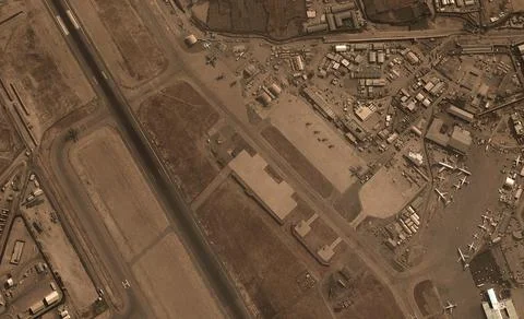 A view from the height of a drone flight over the airport of Kabul, Afghanist Stock Photos