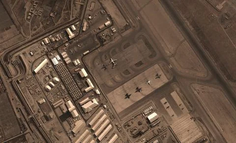 A view from the height of a drone flight over the airport of Kabul, Afghanist Stock Photos