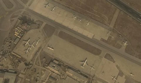 A view from the height of a drone flight over the airport of Kabul, Afghanist Stock Photos