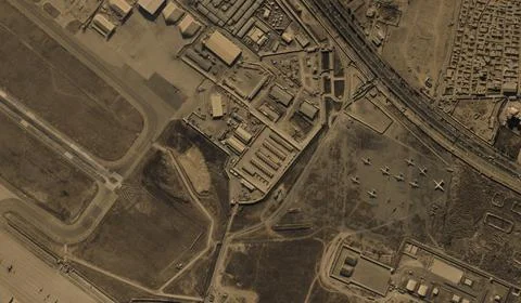A view from the height of a drone flight over the airport of Kabul, Afghanistan Stock Photos