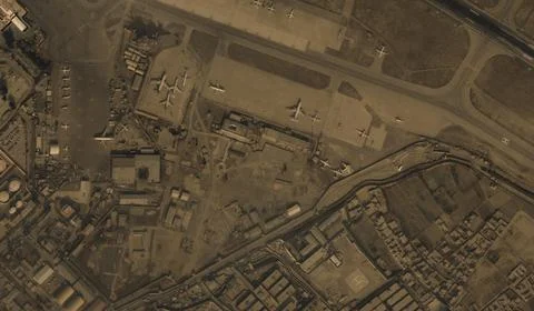 A view from the height of a drone flight over the airport of Kabul, Afghanistan Stock Photos