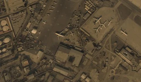 A view from the height of a drone flight over the airport of Kabul, Afghanistan Stock Photos