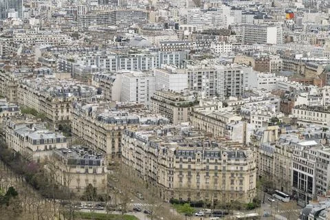 View from the height of the Eiffel Tower to the city centre, Paris Stock Photos