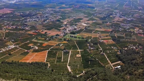 View from a height of the fields in a mountain valley Stock Footage 241516397