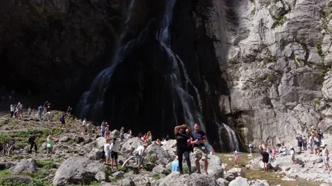 View from a height of the Gegsky waterfall in the Caucasus mountains. Stock-Footage 219310076