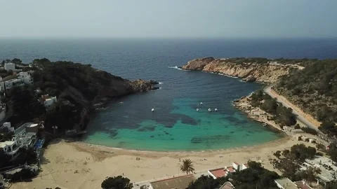 View from the height of the hills to the bay with rocks and boats Stock Footage 237014927