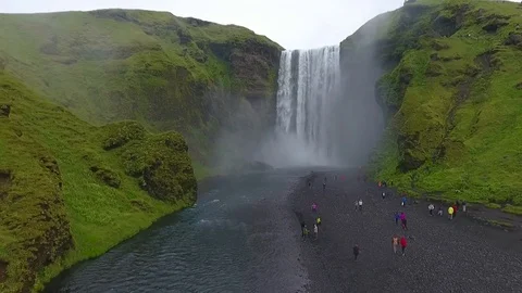 View from the height of the Icelandic waterfall Scougafoss. Andreev. Stock Footage 78078886