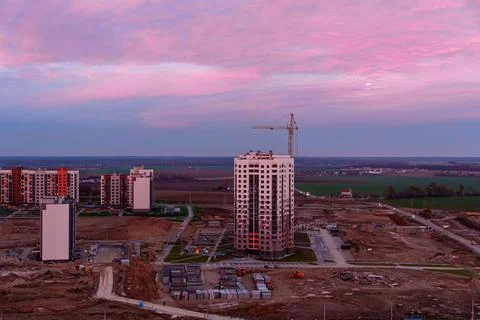 View from the height of a large construction site. Construction of multi-st.. Stock Photos