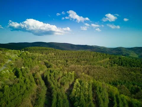 A view from a height of the meadows and slopes of the Balkan Mountains under  Stock Photos
