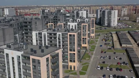 View from the height of the modern facade of the residential complex in the Stock Footage 272670316