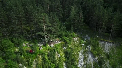 View From The Height Of Mountains Covered With Forest and Tourists on a Hike 스톡 동영상 289443972