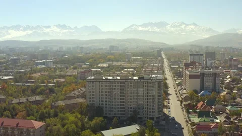 View from a height of one of the high-rise buildings in a green area of Bishkek Video stock 260031186